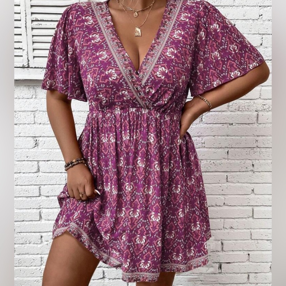 Pink all over print dress